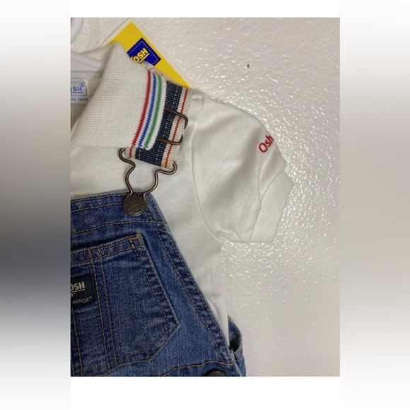 Vintage Oshkosh B Gosh White Polo w/ Matching Vest Back Overall Size 12 Months - Picture 5 of 9